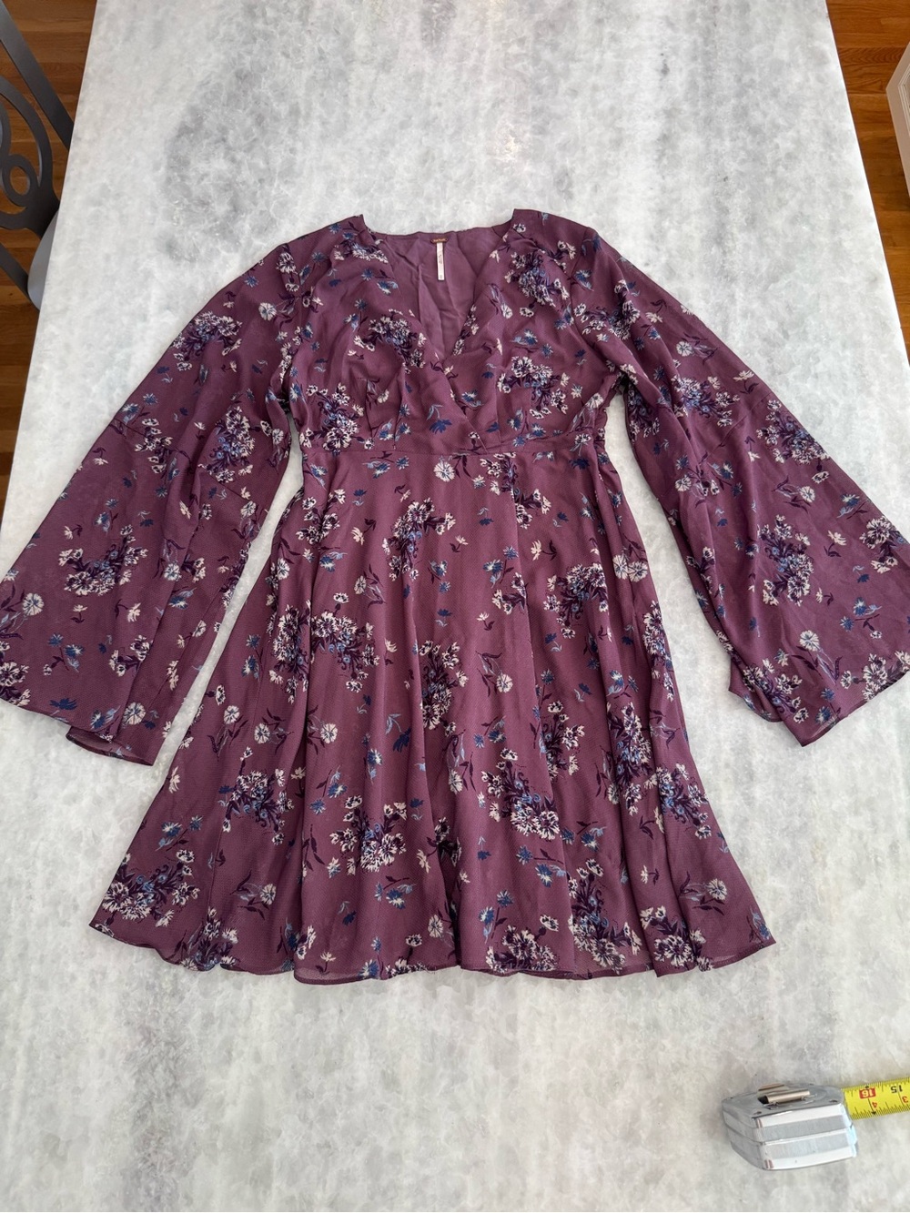 Free People Plum Floral Long Sleeve Swing Y2K Mini Dress. Festivals!
